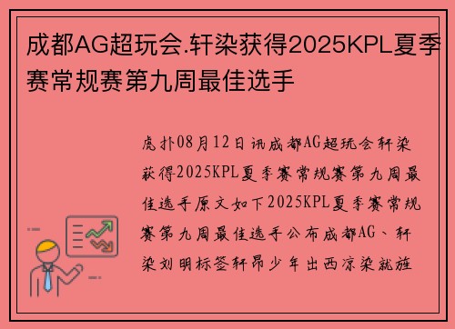 成都AG超玩会.轩染获得2025KPL夏季赛常规赛第九周最佳选手